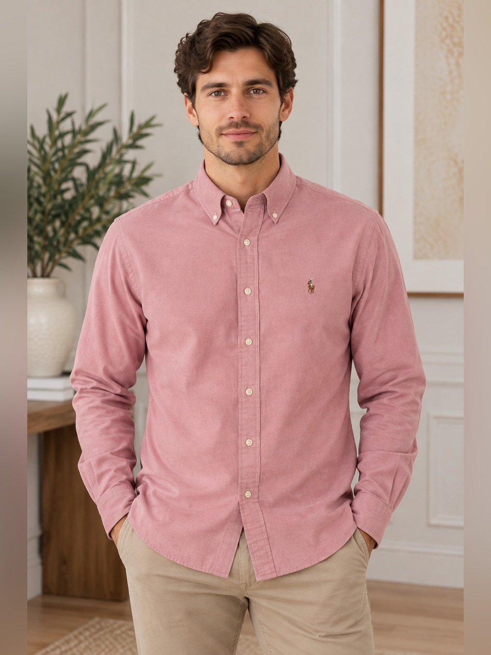 Ralph Lauren Men’s Pink Classic Fit Button-Down Shirt – Size M